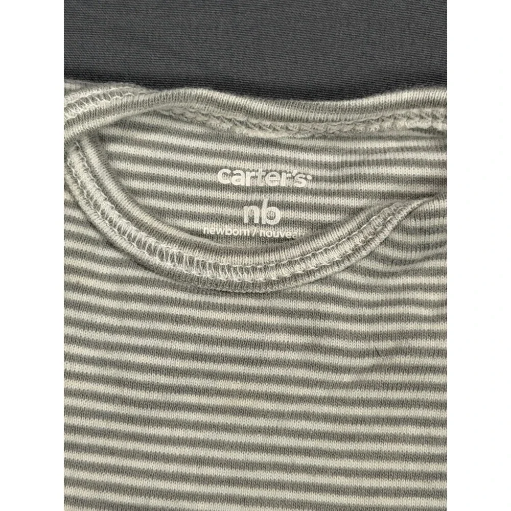 Carters Newborn Bodysuit Gray White Striped Short Sleeve Cotton One Piece NB